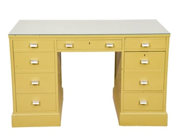Deco Style Hand Painted Textured Glass Top Desk