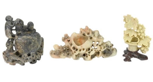 3 Chinese Carved Soap Stones