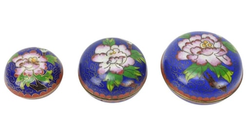 Three Chinese Graduated Cloisonne Trinket Boxes