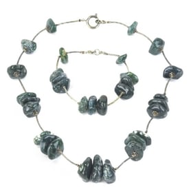 Polished Uncut Moss Agate Necklace & Bracelet