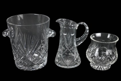 3 Matching Crystal Ice Bucket, Pitcher, Wide Vase
