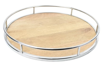 Contemporary Wood Tray with Chrome Tone Gallery