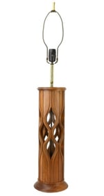 Mid C Modern Sculpted Wood Walnut & Brass Lamp