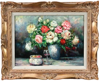 Oil Painting Table Still Life in Carved Gilt Frame