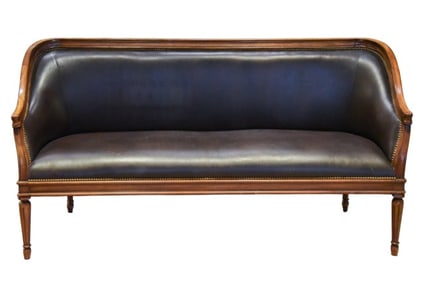 Federal Style Custom Upholstered Leather Settee