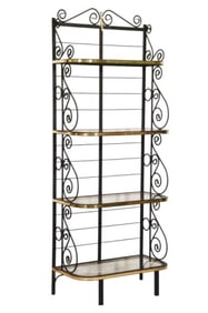 Wrought Iron & Brass & Glass Bakers Rack