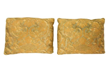 2 Italian Mariano Fortuny Golden Ochre Pillows