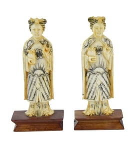 Two Chinese Empress Carved Bone Figurines