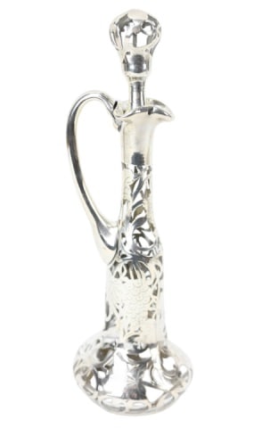 Antique 19th C Glass w Sterling Overlay Bottle (1 of 13)