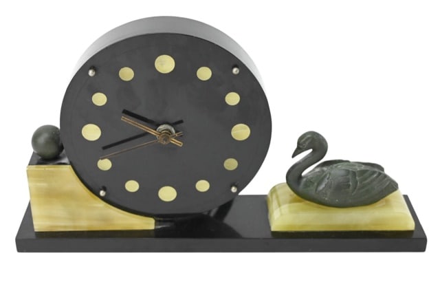 Art Deco Onyx & Polished Slate Figural Table Clock (1 of 13)
