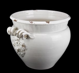 Italian Hand Made White Ceramic Glazed Planter