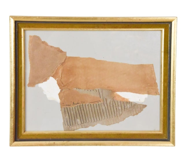 Frank Leonard Brooks Signed Abstract Collage: Frank Leonard Brooks Signed Abstract Mixed Media Collage. Framed measures 15 inches x 19 inches, art measures 12 inches x 17 inches.