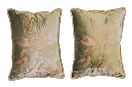 Pair Custom Made Down Filled Velor Throw Pillows