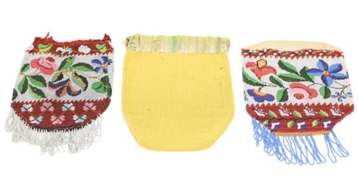 3 Antique 19th C Micro Hand Beaded Reticule Bags