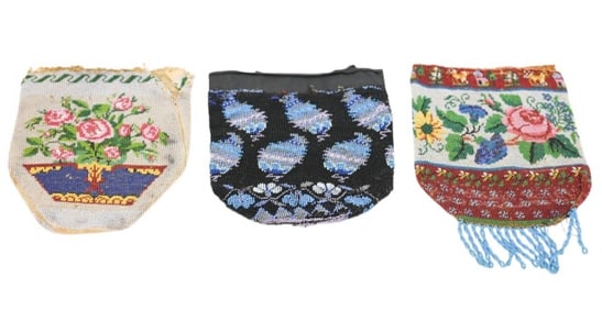 3 Antique 19th C Micro Hand Beaded Reticule Bags