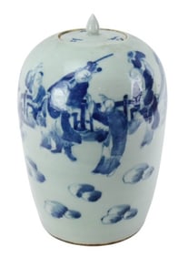 Chinese Qing Blue & White Porcelain Ginger Jar
