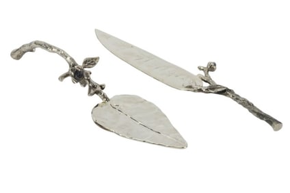 Silver Leaf and Twig Wedding Cake Knife & Server