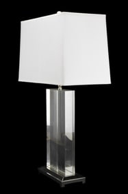 Modern Lucite Block Table Lamp with Chrome Base