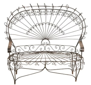Antique Victorian Wrought Iron & Wire Garden Bench