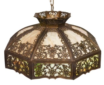 Antique Slag Glass Shade Hanging Light Fixture Pen