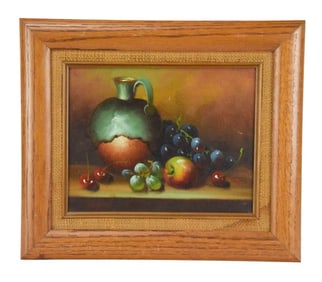 David Signed Still Life Oil Painting Wine Jug
