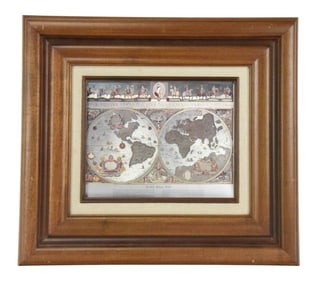 Blaeu World Map Silk Screen on Foil Framed