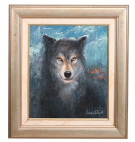 Maria Pettingill Signed Oil Painting Portrait Wolf