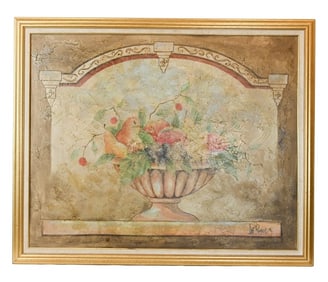 Lee Reynolds Signed Fresco Oil Painting of Urn