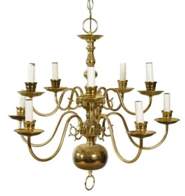 Williamsburg Style Brass 10 Light Brass Chandelier
