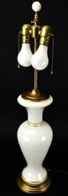 Vintage Opaline Glass & Brass Urn Form Table Lamp