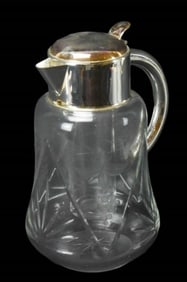 Vintage Etched Glass & Plated Iced Tea Pitcher