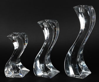 3 Mikasa Clear Glass Serpentine Candlestick Holder