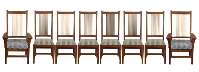 8 Stickley Mission Oak Spindle Dining Chairs