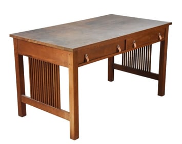 Stickley Mission Library Table with Leather Pulls