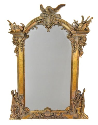 Rococo Style Carved Gilded Mirror w Phoenix Crest (1 of 7)