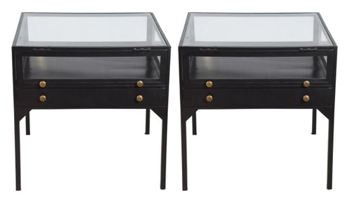 Pair Metal Shadow Box End Tables