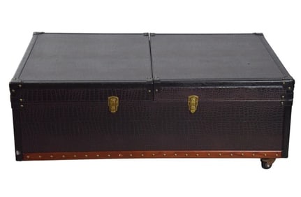 Large Leather Steamer Trunk / Coffee Table