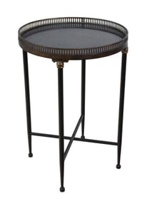 Traditional Metal Round Side Table w Brass Gallery