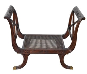 Regency Style Hand Carved and Caned Seat Bench