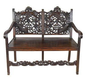 Early 20th Century Chinese Carved Rosewood Bench