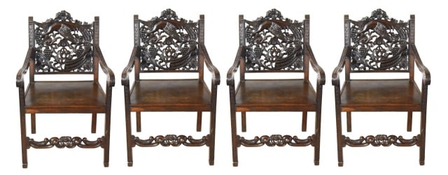 Early 20th C. Chinese Carved Rosewood Armchairs