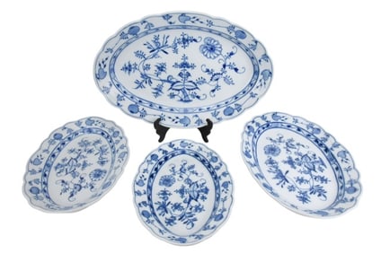 4 Meissen Blue Onion Porcelain Serving Platters