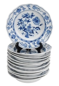 12 Meissen Blue Onion Porcelain Soup Bowls
