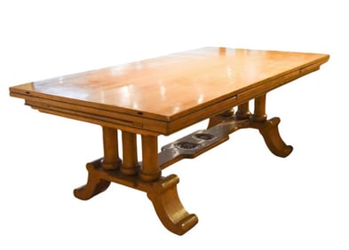 Cushman Colonial Carved Trestle Table with Leaves