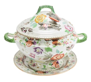 Antique Saxon Pottery Chinoisserie Tureen Set