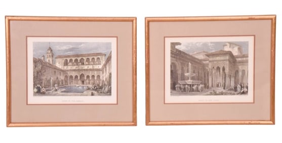 2 Antique Engravings of Landmarks of Spain