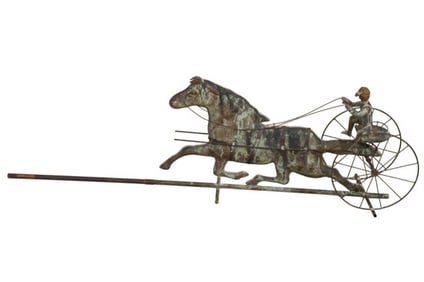 Antique Copper Weathervane Horse with Jockey