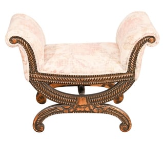 Napoleonic Style Carved Gilt Upholstered X Stool