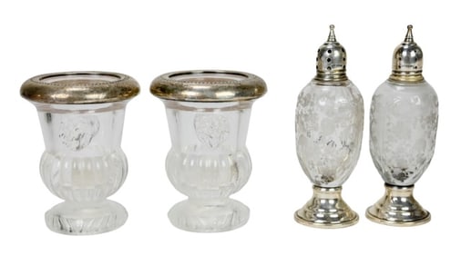 Antique Sterling Silver and Glass Table Top Items