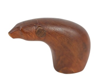 Signed Lev Kari Carved Teak Polar Bear Sculpture